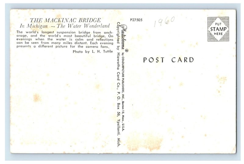 Vintage The Mackinac Bridge Postcard P203E