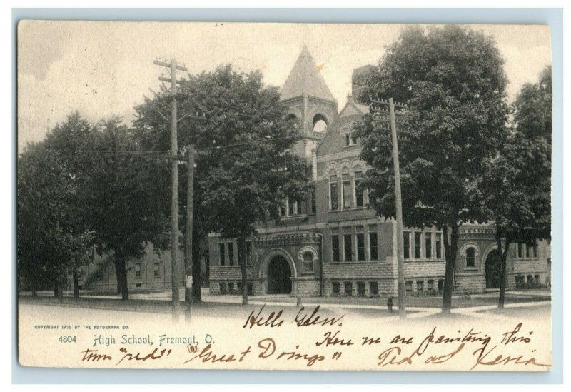 1905 High School Building in Frmont, Ohio Vintage German Made Postcard F94 