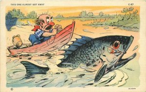 Comic Humor Fishing Exaggeration #C-87 Linen Teich Series C-9 Postcard 20-8883