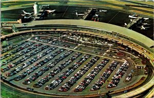 La Guardia Airport aerial view parking lot cars New York Postcard