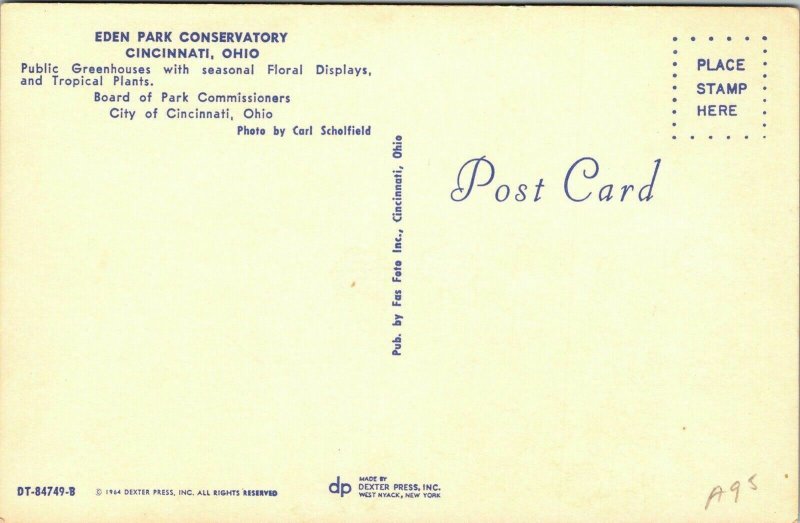 Eden Park Conservatory Cincinnati OH Ohio Greenhouse VTG Postcard UNP