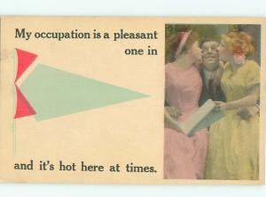 Pre-Linen Risque TWO SEXY GIRLS KISS MAN SIMULTANEOUSLY AB8236