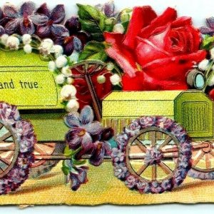 c1900s Flower Automobile Car Die Cut Constant and True Trade Card Antique C1