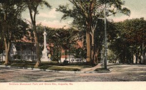 Vintage Postcard Soldiers Monument Park & Grove Streets Augusta Maine GW Morris