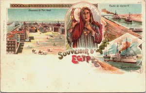 Egypt Panorama de Port Said Souvenir D'Egypte Vintage Postcard C126
