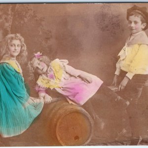 1907 Cute Kid Seesaw NPG Barrel Oranotypie RPPC Steglitz Hand Colored Photo A148