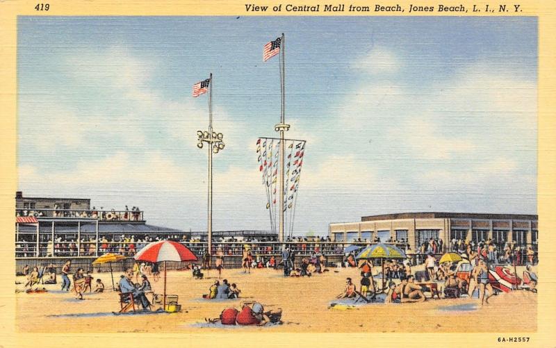 Jones Beach Long Island New YorkFolks on BeachUmbrellas & Pennants1936 Linen