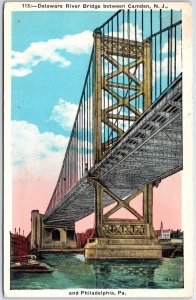 VINTAGE POSTCARD THE DELAWARE RIVER BRIDGE BETWEEN CAMDEN NJ & PHILADELPHIA 1920