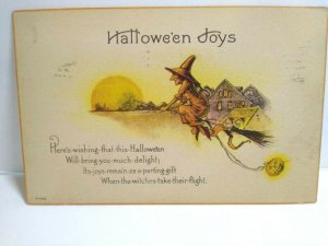 Vintage Halloween Joys Postcard Nash Witch Takes Flight Antique Original H 429