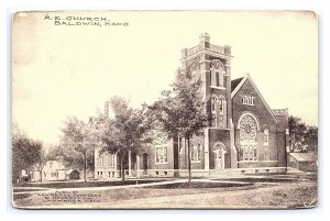 M. E. Church Baldwin Kans. Kansas c1911 Postcard