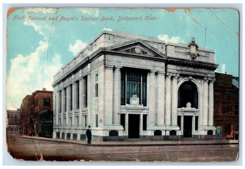 1910 First National and People's Savings Bank Bridgeport CT Antique Postcard