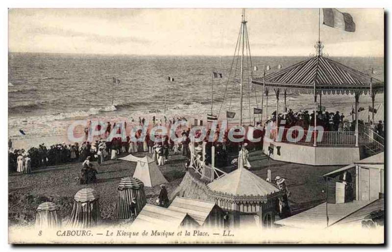 Old Postcard Cabourg Music kiosk and place