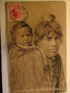 How a Maori Carries her Piccanny Real Photo-New Zealand 