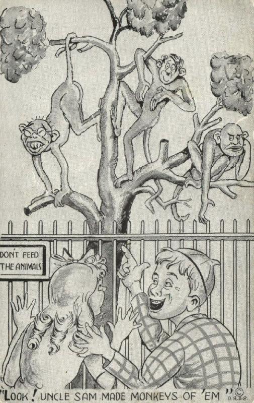 WWII Caricature Uncle Sam made Monkeys of Hitler, Hirohito and Mussolini (1940s)