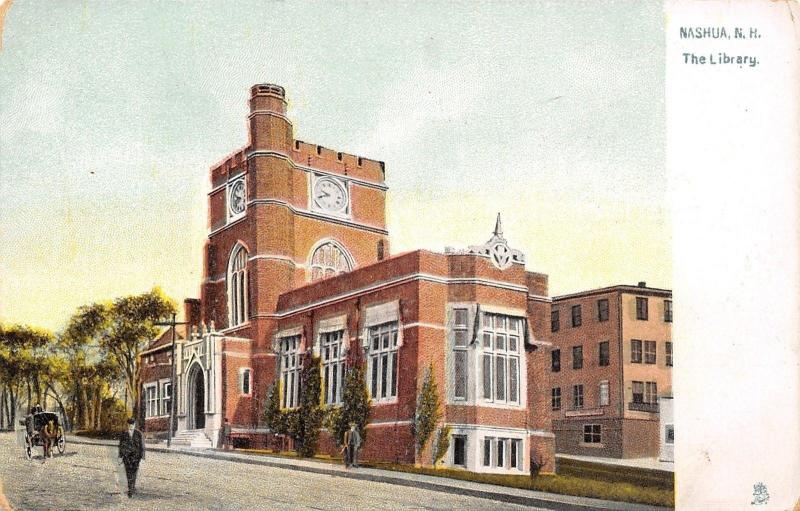 Nashua New HampshireThe John Hunt LibraryClock Tower1905 Postcard
