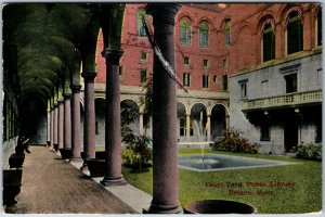 VINTAGE POSTCARD COURT YARD AND PUBLIC LIBRARY AT BOSTON MASSACHUSETTS c. 1908