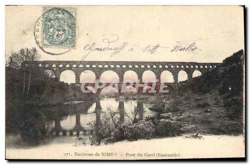 Old Postcard surroundings Nimes Pont du Gard Together