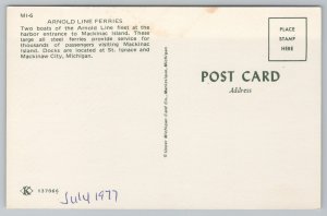 Ship~Arnold Line Ferries~Mackinac Island~Vintage Postcard