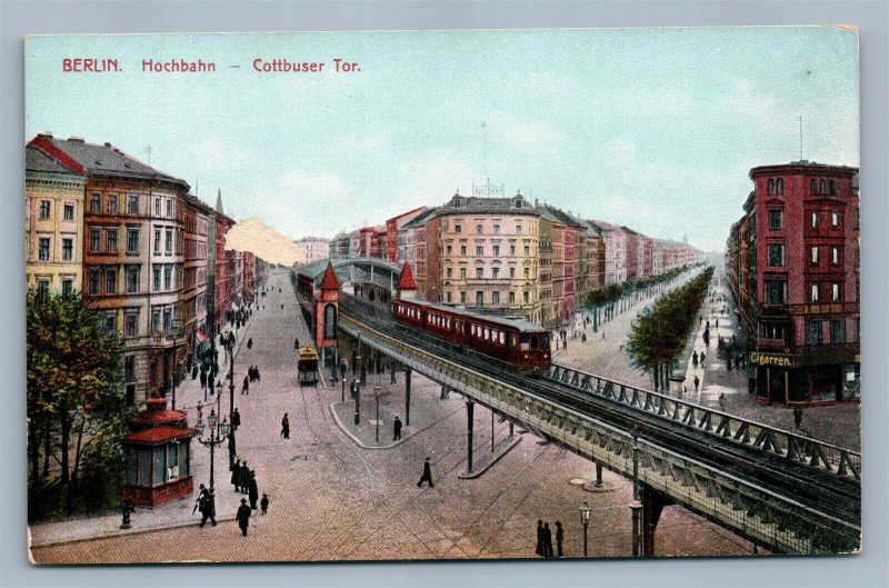 BERLIN GERMANY HOCHBAHN elevated railroad COTTBUSER TOR ANTIQUE POSTCARD railway