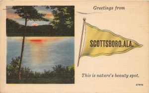 G74/ Scottsboro Alabama Pennant Postcard Linen Greetings from