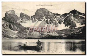 Old Postcard The lake & # 39Allos and towers