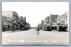 DEVILS LAKE ND FOURTH STREET VINTAGE REAL PHOTO POSTCARD RPPC