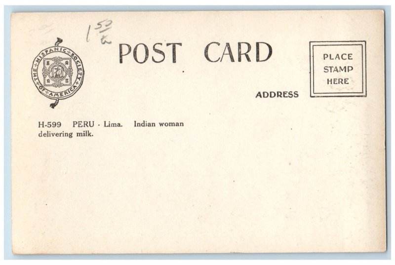 Lima Peru Postcard Indian Woman Delivering Milk c1940's Vintage RPPC Photo