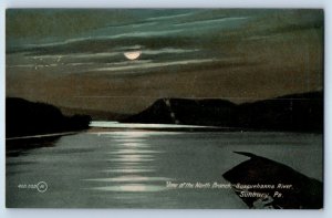 1910 Sunbury Pennsylvania Postcard View North Branch Susquehanna River Moonlight