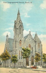 c1910 Wheelock Postcard; Peoria IL, First Congregational Church, Unposted Nice
