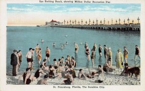 Beach Scene, St. Petersburg, Florida: The Sunshine City, Early Postcard, Unused