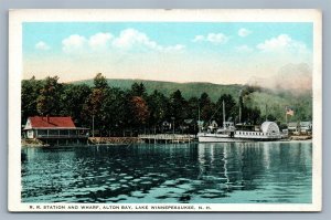 LAKE WINNIPESAUKEE RAILROAD STATION & WHARF ANTIQUE POSTCARD RAILWAY DEPOT