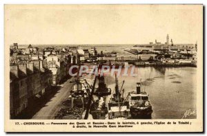 Old Postcard Panorama Of Cherbourg docks and basins in the Far Church of the ...