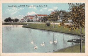 Asbury Park New Jersey scenic view Sunset Lake swans antique pc Z42829