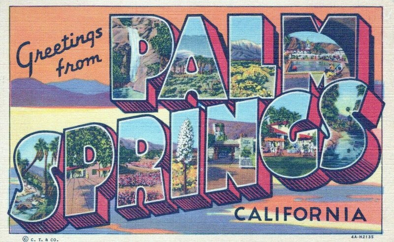 CA, Palm Springs, California Linen Large Letter Postcard, Curt Teich