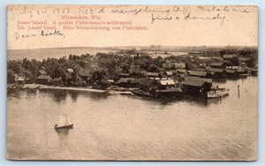 MILWAUKEE, Wisconsin WI ~Birdseye JONES ISLAND Fishermen's Village 1908 Postcard 