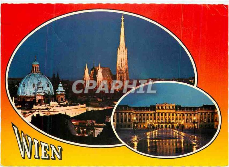 Postcard Modern Vienna and the castle Schoenbrunn nocturnelle