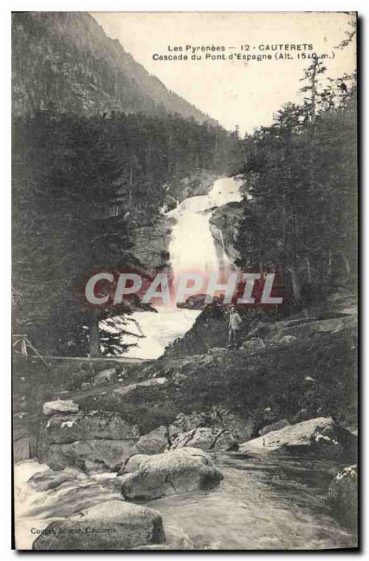 Old Postcard The Pyrenees Cauterets Cascade Bridge of Spain