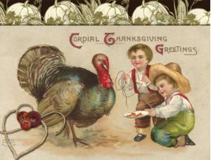 Handmade Postcard Set of 6 Kids Teasing Tom Turkey Thanksgiving Greeting Card