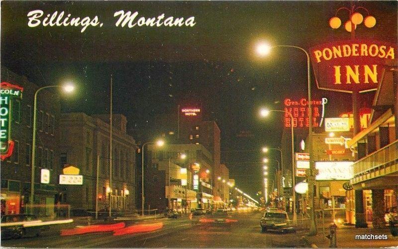 Billings Montana Night Neon autos Ellis postcard 922