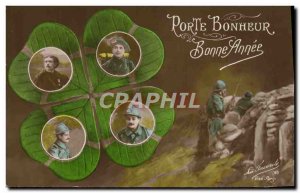 Old Postcard Fancy Man Army Soldier Clover Tranchees Porte Bonheur Bonne Annee