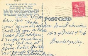 Miami Beach Florida Lincoln Center Hotel 1954 Teich roadside Postcard 21-9611