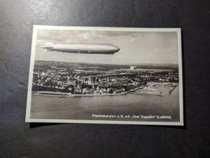 Mint Germany RPPC LZ 127 Graf Zeppelin Postcard Flying Over Friedrichshafen