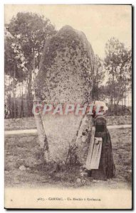 Old Postcard Carnac A Standing Stone has Kelescan Folklore Costume Cap