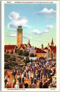 VINTAGE POSTCARD APPROACHING THE ENTRANCE TO THE BELGIAN VILLAGE WORLD'S FAIR