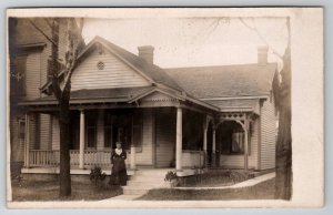 RPPC Lovely Old Women Posing with Darling Cape Cod House c1910 Postcard C21