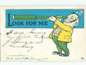 Pre-Linen Comic MAN USING LONG TELESCOPE AB9444