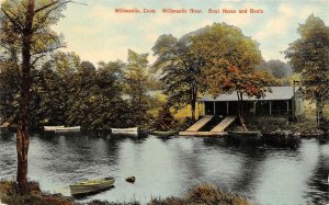 WILLIMANTIC, CT Connecticut  RIVER~BOATHOUSE~BOATS Windham County  1910 Postcard