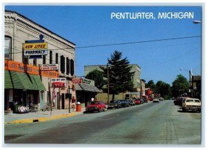 Main Street View Cars Cola Cola Pharmacy Stores Pentwater Michigan MI Postcard