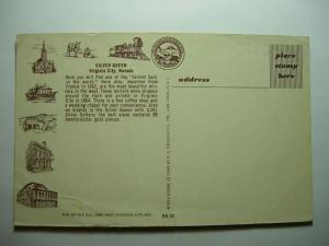 pre-1980 SILVER QUEEN RESTAURANT Virginia City Nevada NV Postcard y7687