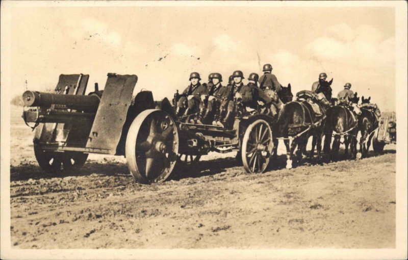 Cannons Artillery WWII Germany Soldiers Helmets c1941 Real Photo Postcard